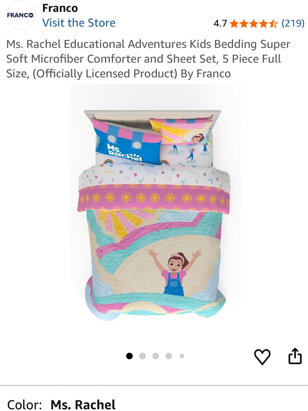 NEW Ms. Rachel Kids Bedding Super Soft Microfiber 5pc Comforter and Sheet Set